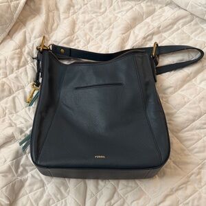 Fossil Navy Leather Shoulder Bag